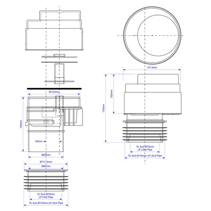 Aerator McALPINE - Ø110 mm + Ø100 mm (lamela speciala)