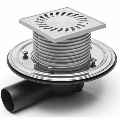 Sifon de pardoseala MCH universal cu iesire orizontala DN 50/H reglabil, otel inox cu flansa