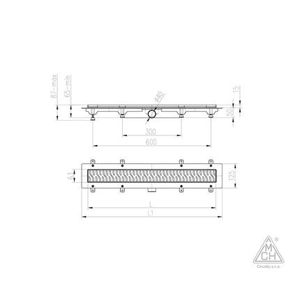 Rigola de interior MCH cu gratar de inox MEDIUM lucioasa, 950 mm