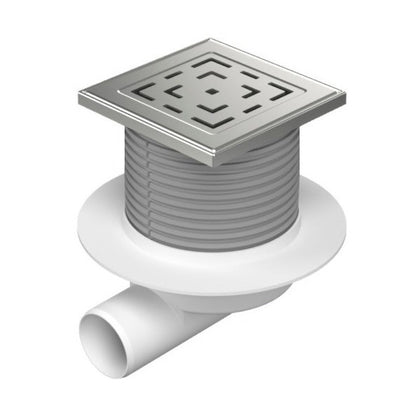 Sifon de pardoseala MCH iesire orizontala D50/H reglabil cu gratar de inox Labyrinth 125x125 si guler