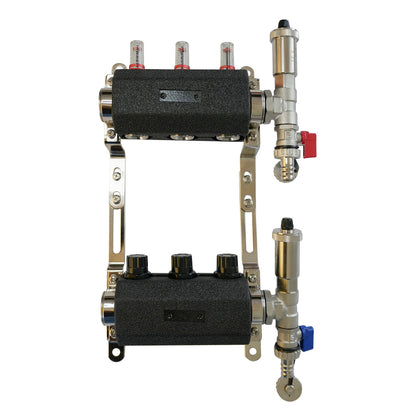 Set de distribuitor din inox cu debimetre, izolatie anticondens, robinet de golire, aerisitor automat, 1