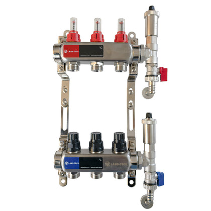 Set de distribuitor din inox cu debimetre, izolatie anticondens, robinet de golire, aerisitor automat, 1