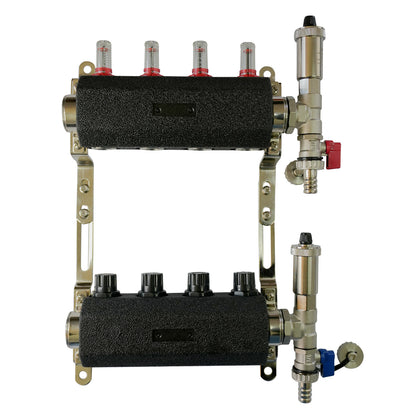 Set de distribuitor din inox cu debimetre, izolatie anticondens, robinet de golire, aerisitor automat, 1