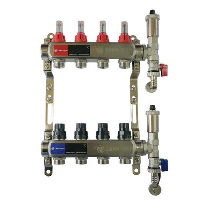 Set de distribuitor din inox cu debimetre, izolatie anticondens, robinet de golire, aerisitor automat, 1