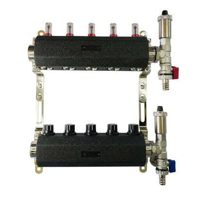 Set de distribuitor din inox cu debimetre, izolatie anticondens, robinet de golire, aerisitor automat, 1