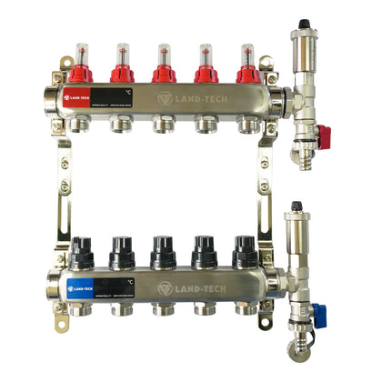Set de distribuitor din inox cu debimetre, izolatie anticondens, robinet de golire, aerisitor automat, 1