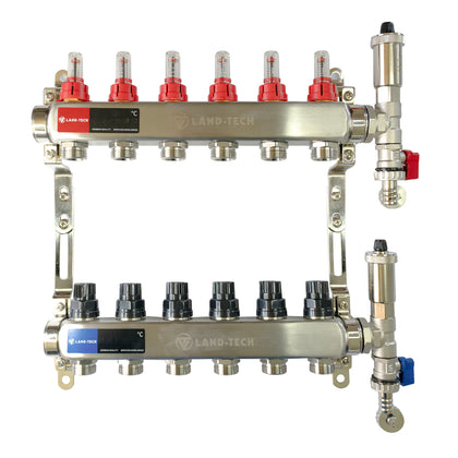 Set de distribuitor din inox cu debimetre, izolatie anticondens, robinet de golire, aerisitor automat, 1