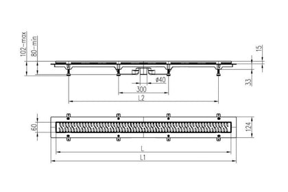 Rigola de dus MCH SQUARE cu gratar de otel inoxidabil 1050mm (mata)
