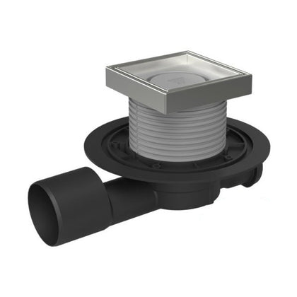 Sifon de pardoseala MCH MULTI-INLET iesire orizontala D50/h regl. gratar de inox LABYRINTH 122x122 si guler (UD) si rama de plastic