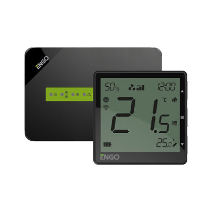 Termostat wireless pentru ventiloconvector ENGO EFAN-RFB, Wi-Fi si RF 868 MHz, negru