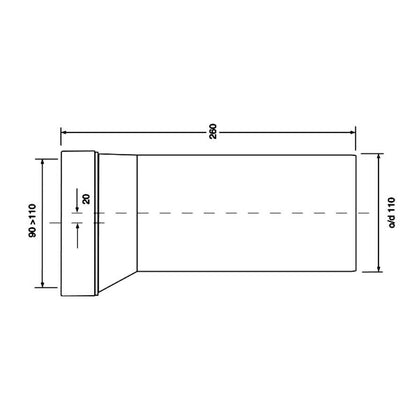 Racord WC McALPINE excentric DN100/Ø110, L = 260 mm, cu deviatie