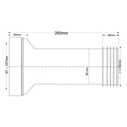 Racord WC McALPINE Ø100 mm + DN100 (Ø110 mm), L = 260 mm