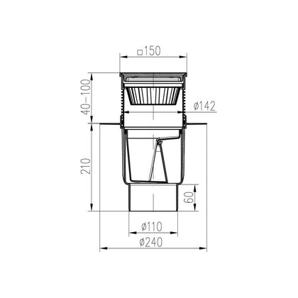 Receptor de exterior MCH cu iesire orizontala D110 cu gratar din fonta cu guler