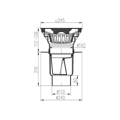 Receptor de exterior cu iesire verticala D110/250 cu gratar de fonta, MCH Chudej