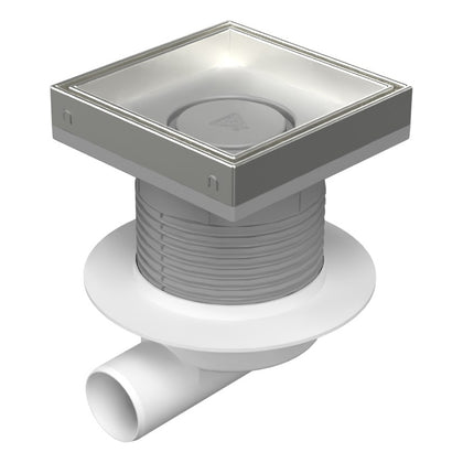 Sifon de pardoseala iesire orizontala D50/h reglabil cu gratar de inox ceramics 150x150 si guler, MCH Chudej