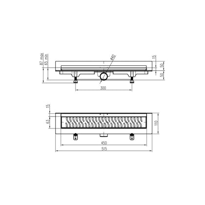 Rigola de interior montate la perete MCH cu rama si gratar de inox KLASIK/FLOOR lucioasa, 450 mm