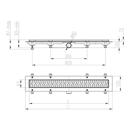 Rigola de dus neagra MCH LINE cu gratar din otel inoxidabil 450mm, mata