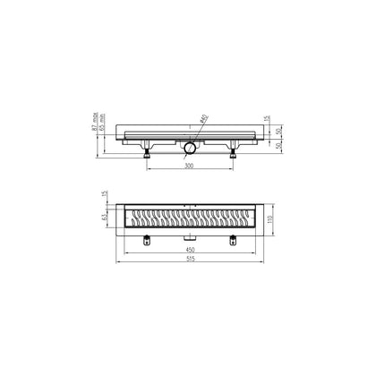 Rigola de interior montate la perete MCH cu gratar de inox MEDIUM lucioasa, 450 mm