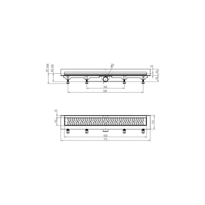 Rigola de interior montate la perete MCH cu gratar de inox BASIC lucioasa, 650 mm