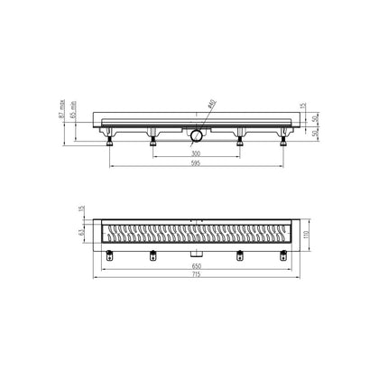 Rigola de interior montate la perete MCH cu rama si gratar de inox KLASIK/FLOOR lucioasa, 650 mm