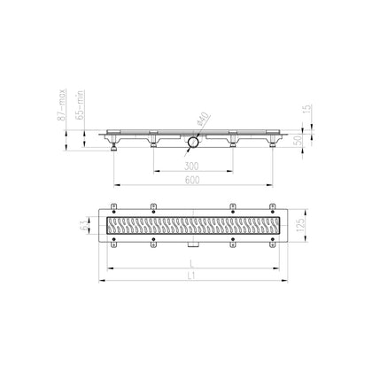 Rigola de dus neagra MCH LINE cu gratar din otel inoxidabil 750mm, mata