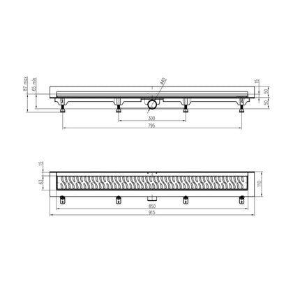 Rigola de interior montate la perete MCH cu rama si gratar de inox KLASIK/FLOOR mata, 850 mm