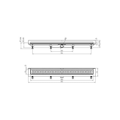 Rigola de interior montate la perete MCH cu gratar de inox MEDIUM lucioasa, 850 mm