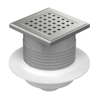 Sifon de pardoseala Neptun iesire verticala D50/h reglabil cu gratar de inox gate 122x122 si guler, MCH Chudej