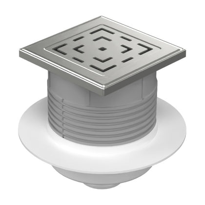 Sifon de pardoseala Neptun iesire verticala D50/h reglabil cu gratar de inox labyrinth 125x125 si guler, MCH Chudej