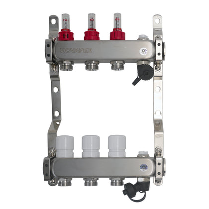 Set de distribuitoare din inox cu debitmetre, robinet de golire polimer, aerisitor NOVAPEX - 1