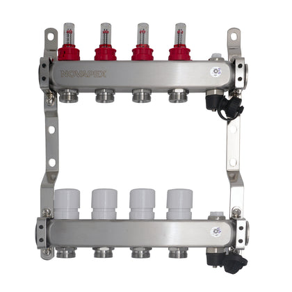 Set de distribuitoare din inox cu debitmetre, robinet de golire polimer, aerisitor NOVAPEX - 1