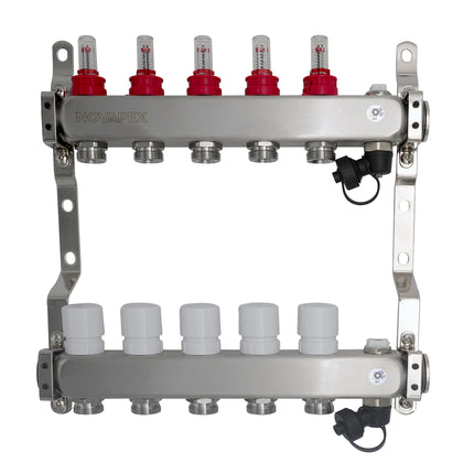 Set de distribuitoare din inox cu debitmetre, robinet de golire polimer, aerisitor NOVAPEX - 1