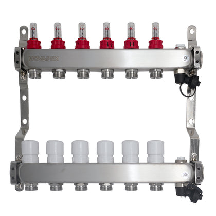 Set de distribuitoare din inox cu debitmetre, robinet de golire polimer, aerisitor NOVAPEX - 1
