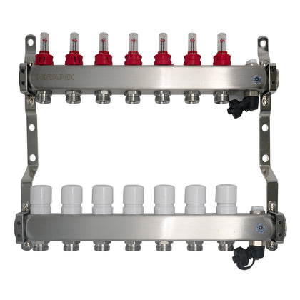Set de distribuitoare din inox cu debitmetre, robinet de golire polimer, aerisitor NOVAPEX - 1
