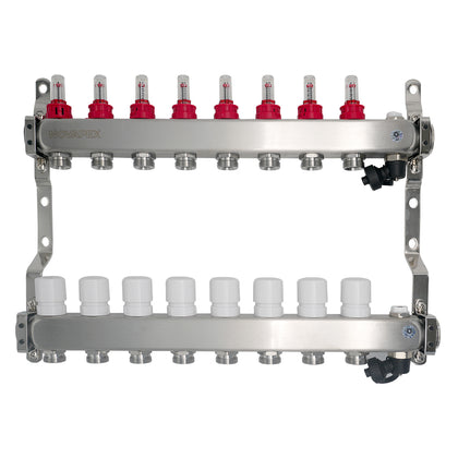 Set de distribuitoare din inox cu debitmetre, robinet de golire polimer, aerisitor NOVAPEX - 1
