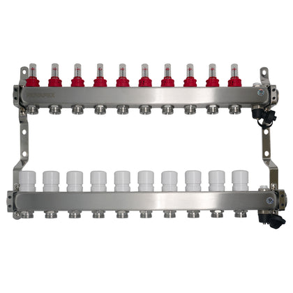 Set de distribuitoare din inox cu debitmetre, robinet de golire polimer, aerisitor NOVAPEX - 1