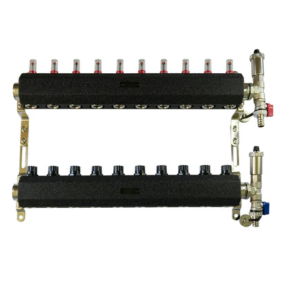 Set de distribuitor din inox cu debimetre, izolatie anticondens, robinet de golire, aerisitor automat, 1