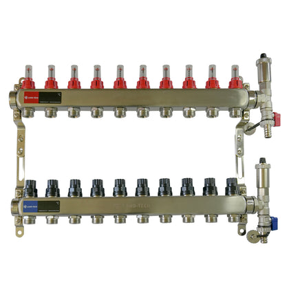 Set de distribuitor din inox cu debimetre, izolatie anticondens, robinet de golire, aerisitor automat, 1