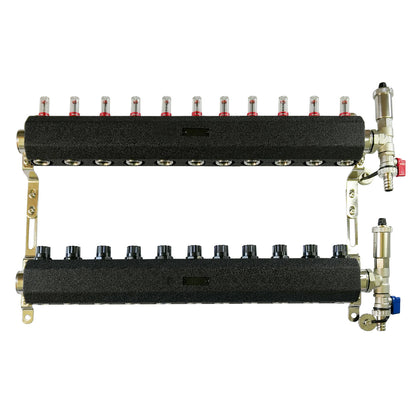 Set de distribuitor din inox cu debimetre, izolatie anticondens, robinet de golire, aerisitor automat, 1