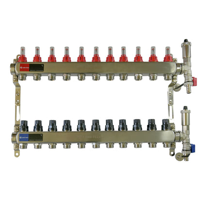 Set de distribuitor din inox cu debimetre, izolatie anticondens, robinet de golire, aerisitor automat, 1