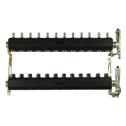 Set de distribuitor din inox cu debimetre, izolatie anticondens, robinet de golire, aerisitor automat, 1