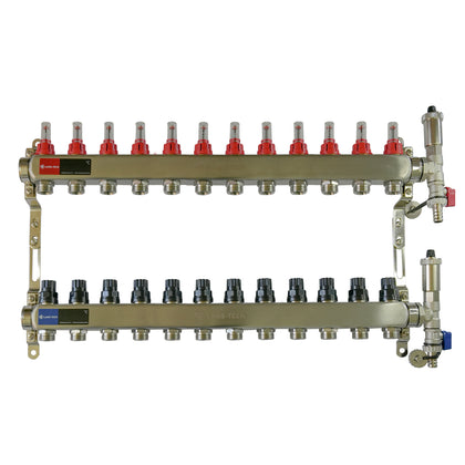 Set de distribuitor din inox cu debimetre, izolatie anticondens, robinet de golire, aerisitor automat, 1