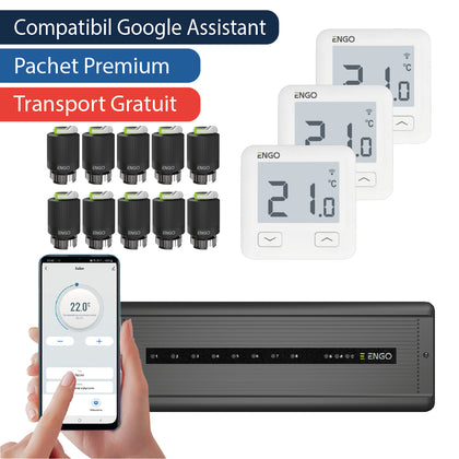 Pachet premium automatizare incalzire in pardoseala cu fir, control pe telefon, 10 circuite - 3 zone, ENGO