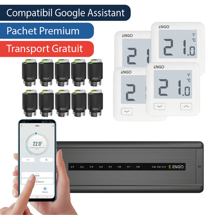 Pachet premium automatizare incalzire in pardoseala cu fir, control pe telefon, 10 circuite - 4 zone, ENGO