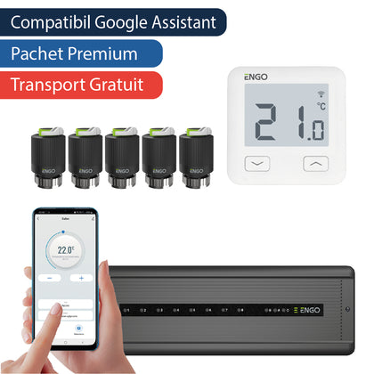 Pachet premium automatizare incalzire in pardoseala cu fir, control pe telefon, 5 circuite - 1 zona, ENGO