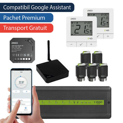 Pachet premium automatizare ZigBee fara fir cu control pe telefon, 5 circuite - 2 zona, ENGO