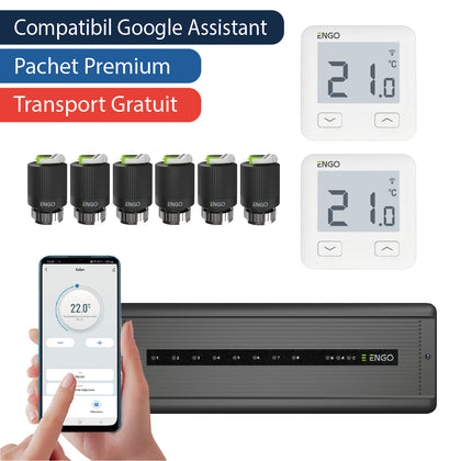 Pachet premium automatizare incalzire in pardoseala cu fir, control pe telefon, 6 circuite - 2 zone, ENGO