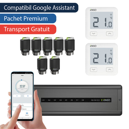 Pachet premium automatizare incalzire in pardoseala cu fir, control pe telefon, 7 circuite - 2 zone, ENGO