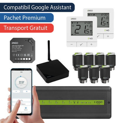Pachet premium automatizare ZigBee fara fir cu control pe telefon, 7 circuite - 2 zone, ENGO