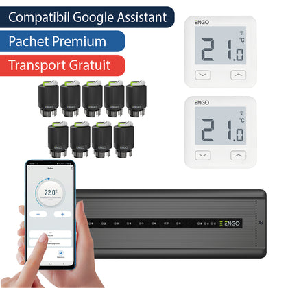 Pachet premium automatizare incalzire in pardoseala cu fir, control pe telefon, 9 circuite - 2 zone, ENGO
